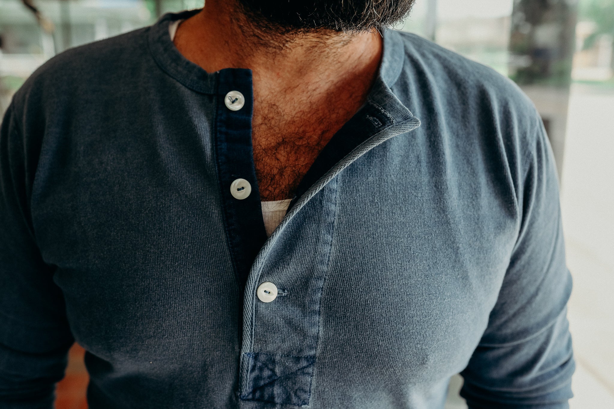 13oz Henley L/S Faded Blue