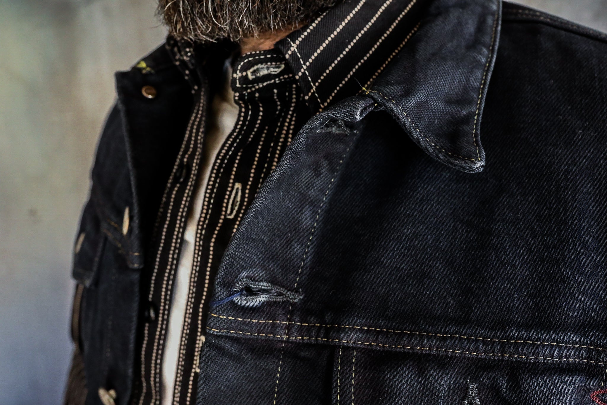 21oz Selvedge Denim Modified Type III Vest - Indigo Overdyed Black