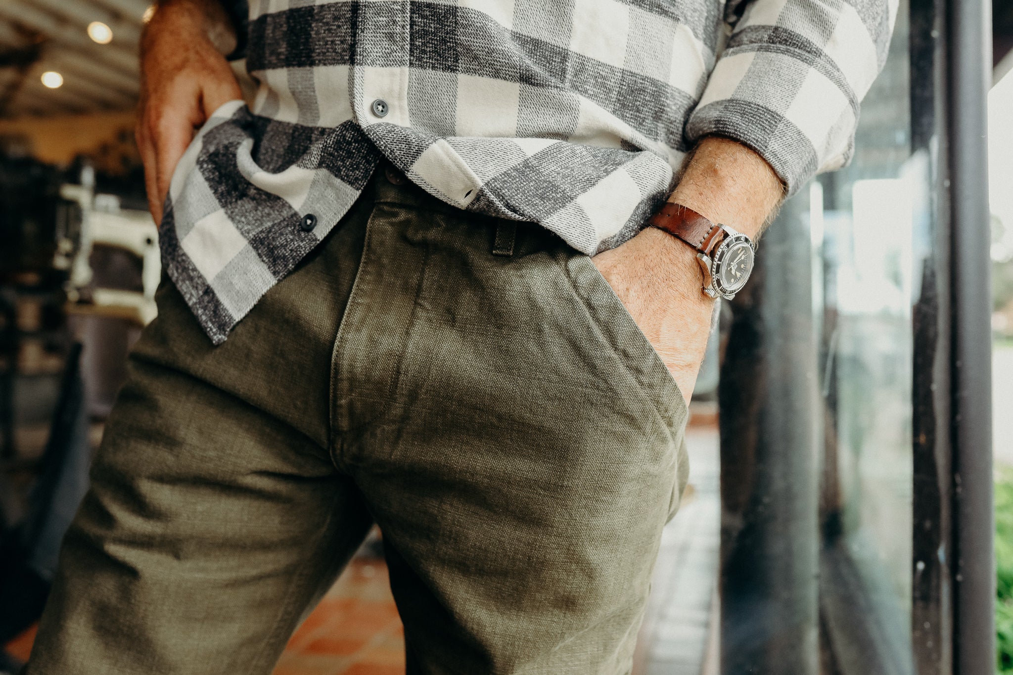 Workers Chino Slim Fit 14oz Slub - Army Green