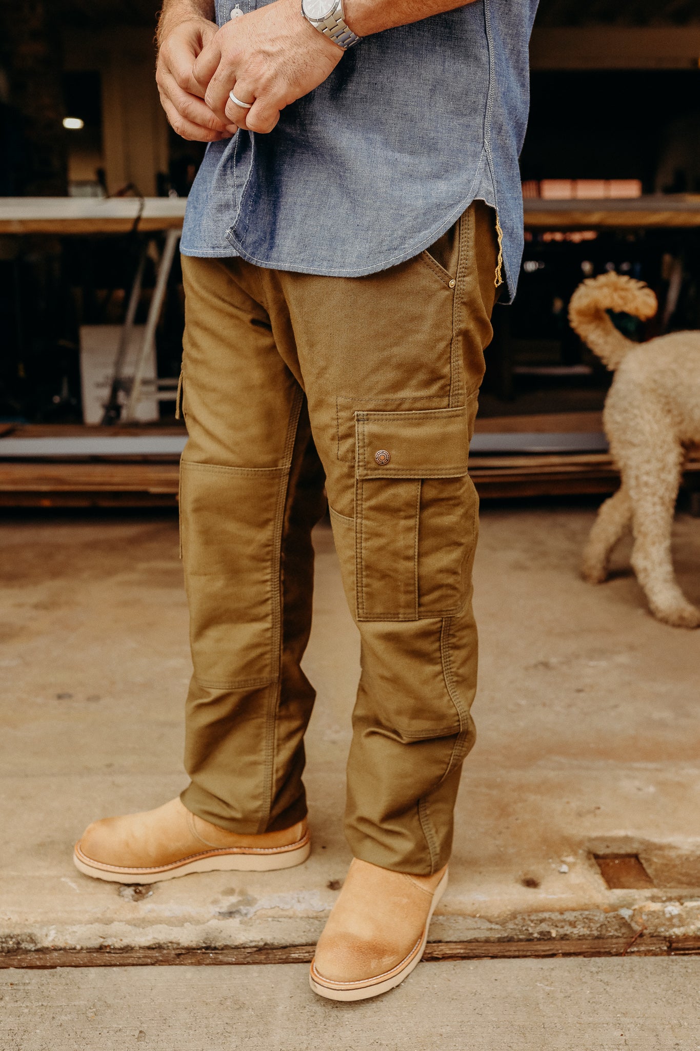 Iron heart 11oz Cotton Whipcord Cargo Pants - Olive