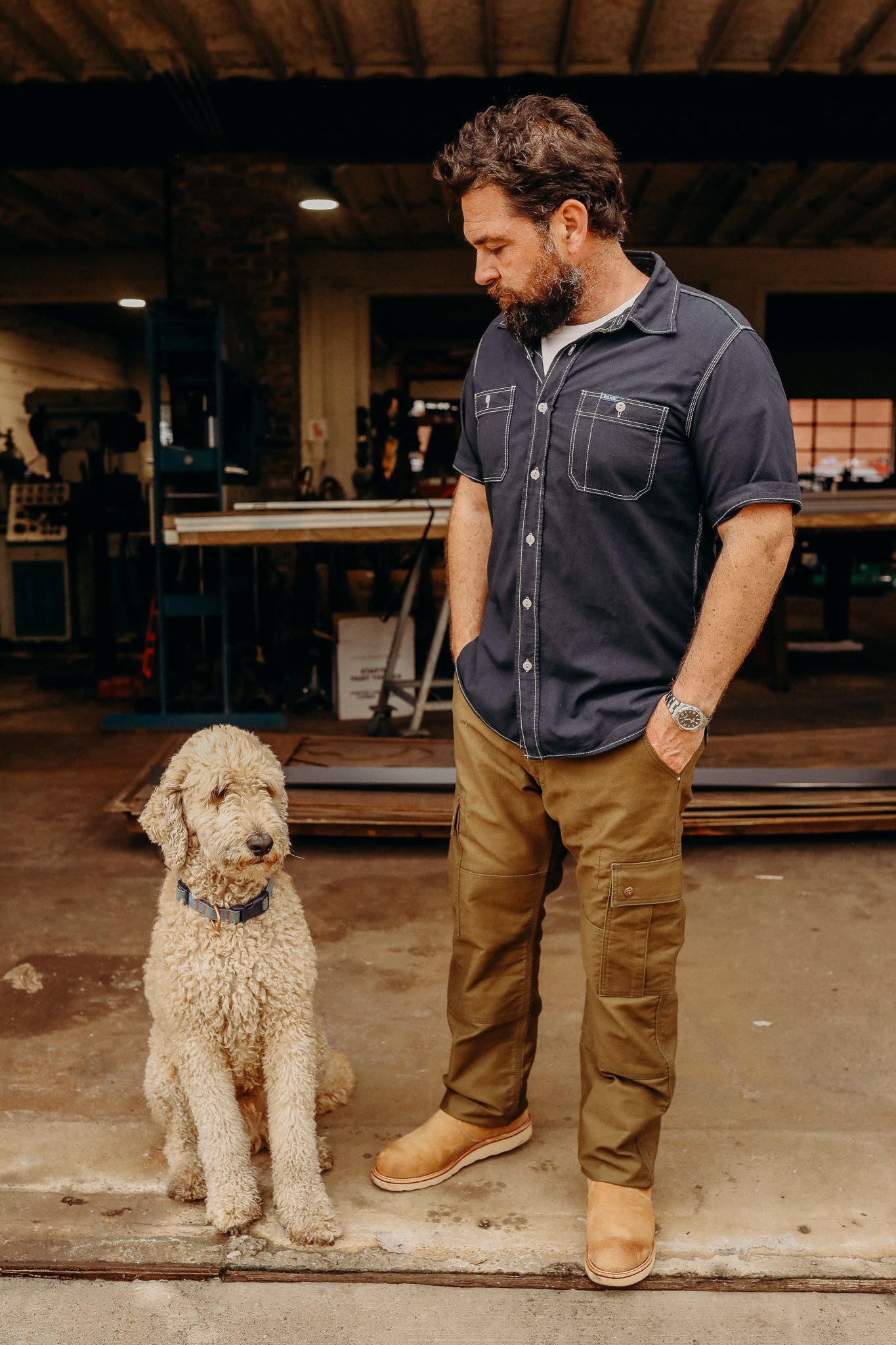 5.5oz Selvedge Chambray Short Sleeved Work Shirt - Indigo Overdyed Black