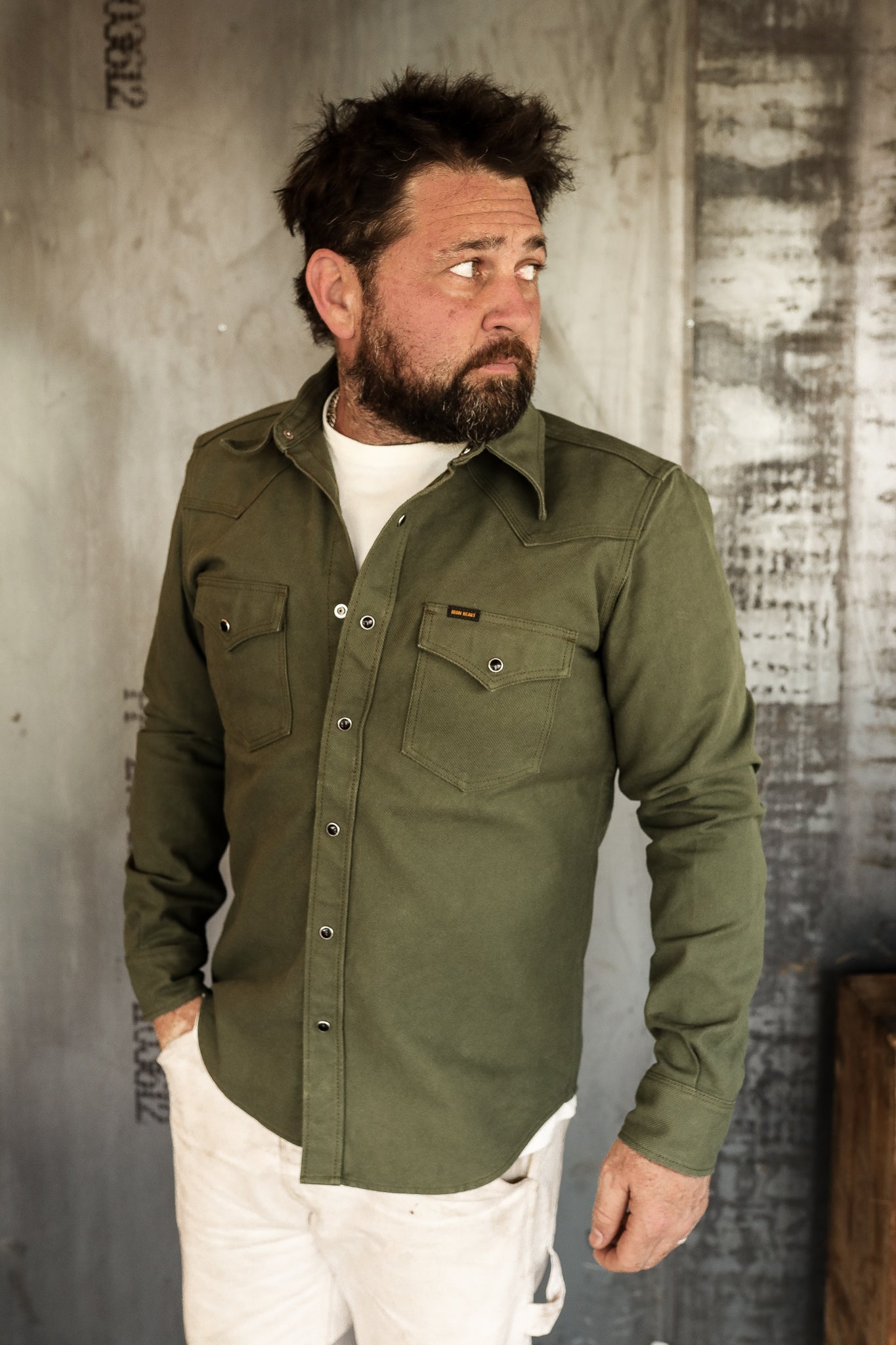 13oz Military Serge Western Shirt - Olive