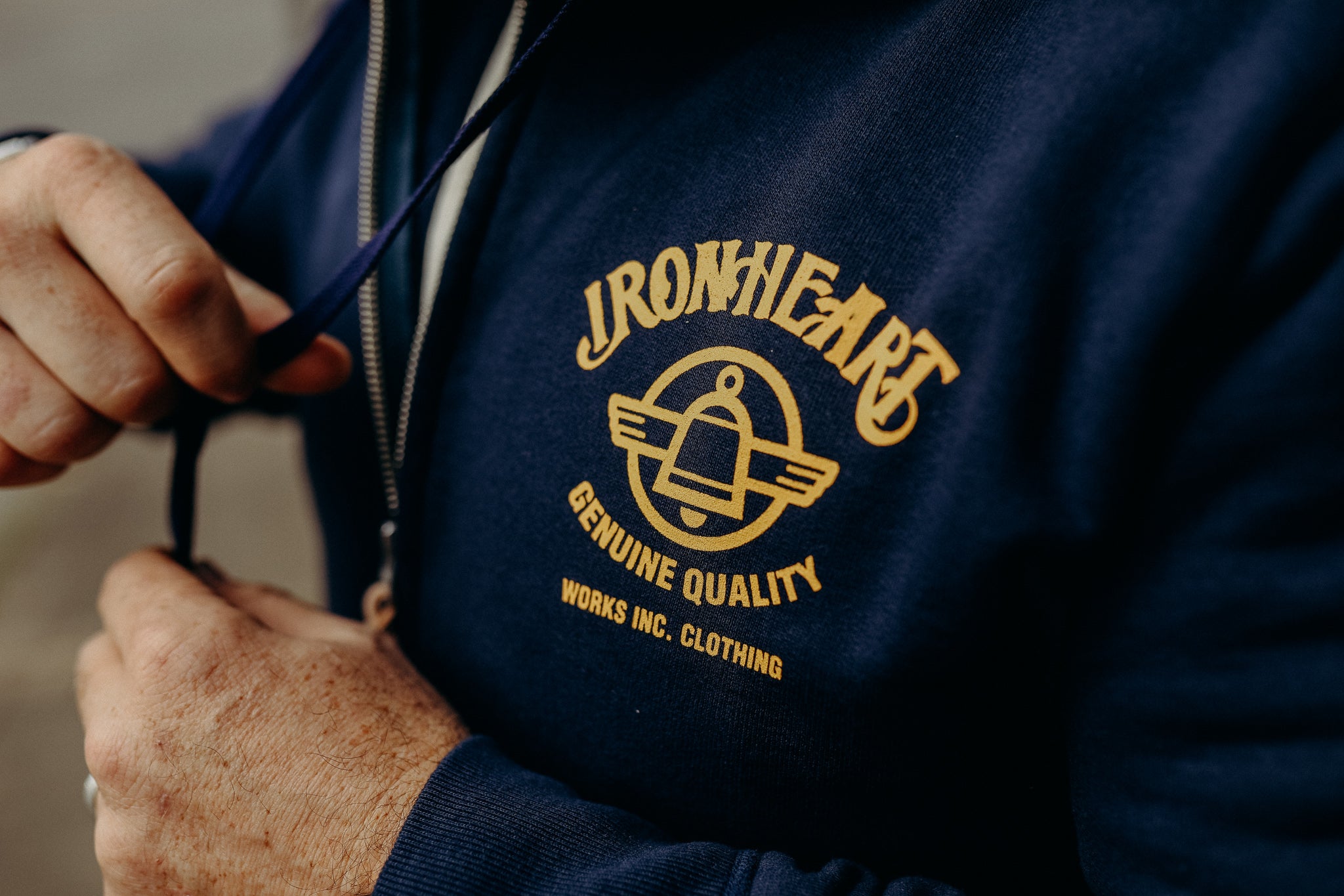 Printed 14oz Ultra Heavyweight Loopwheel Cotton Zippered Hoodie - Navy