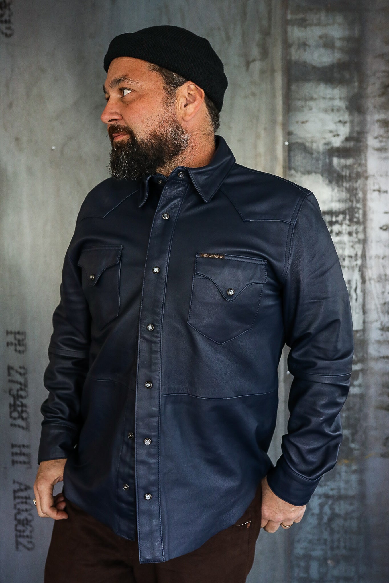 Hawley Leather Shirt - Navy