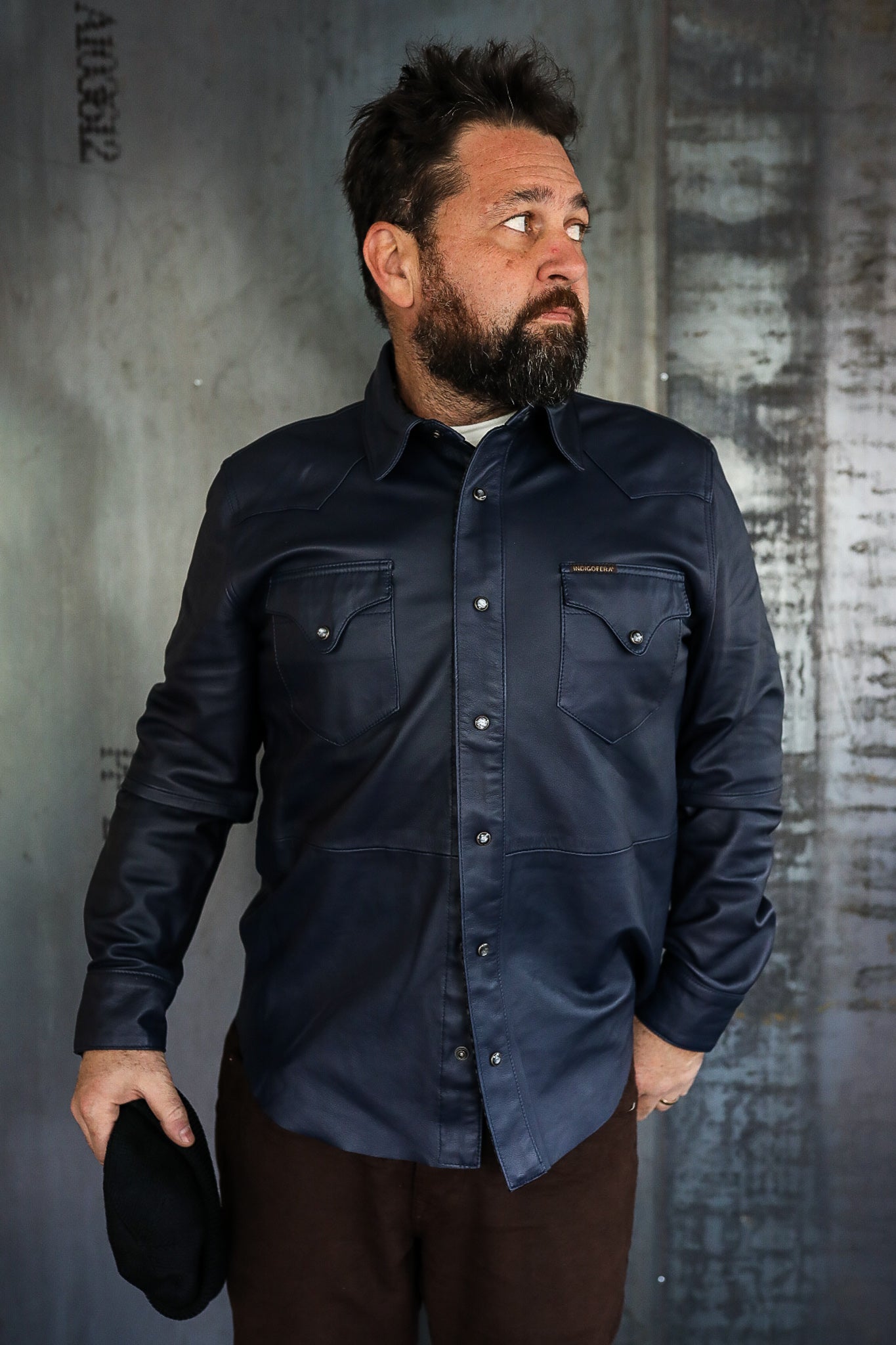 Hawley Leather Shirt - Navy