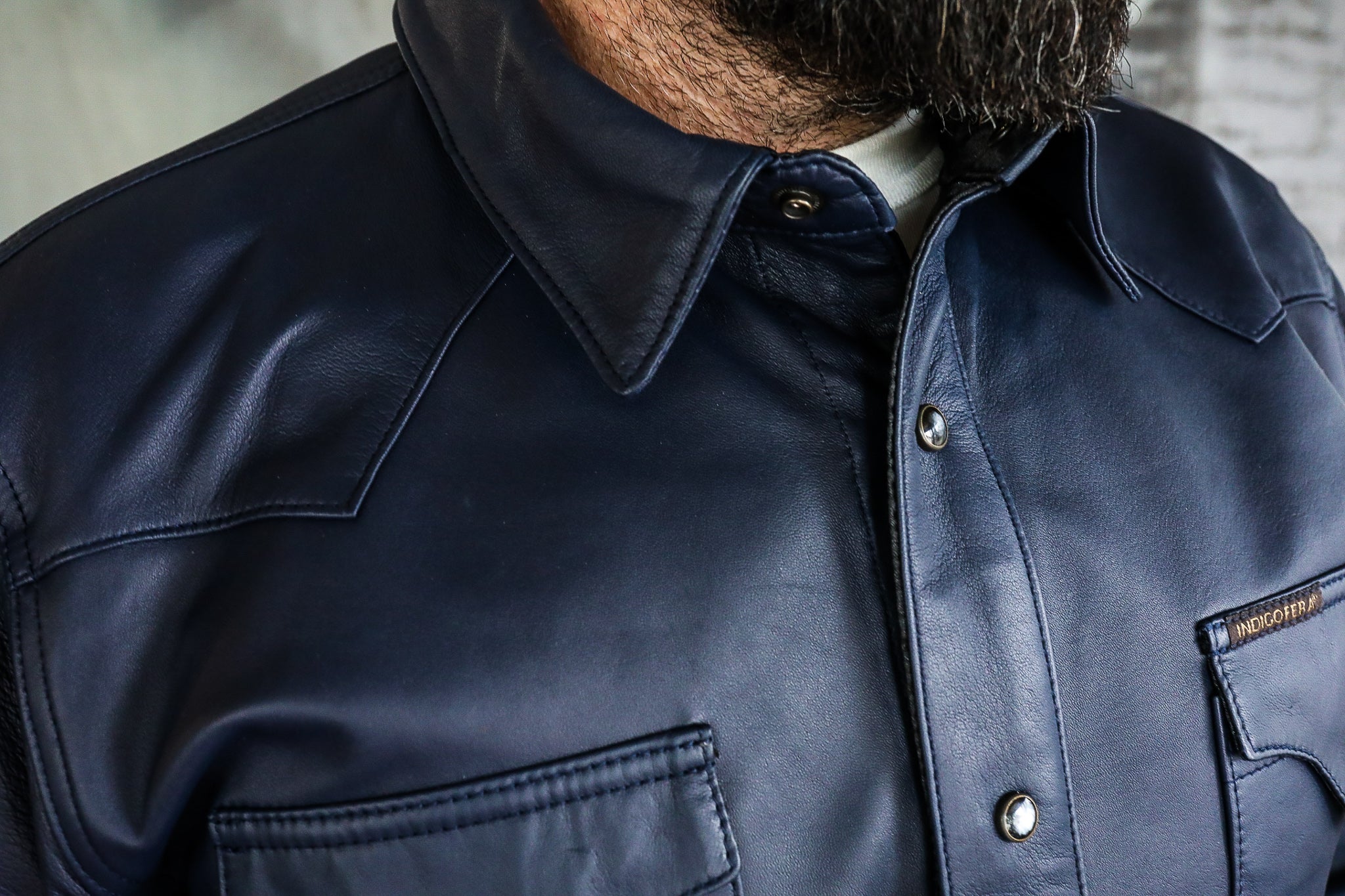 Hawley Leather Shirt - Navy