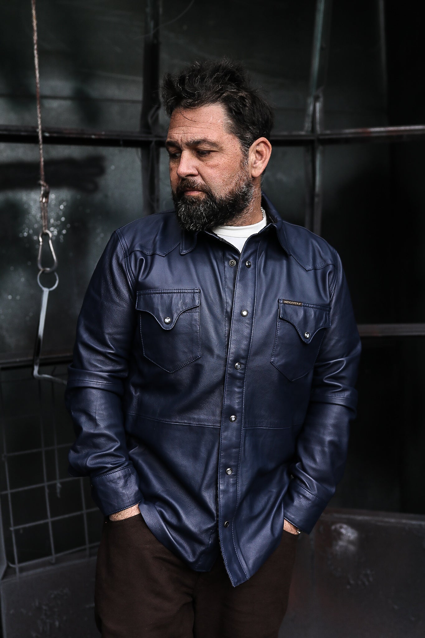 Hawley Leather Shirt - Navy