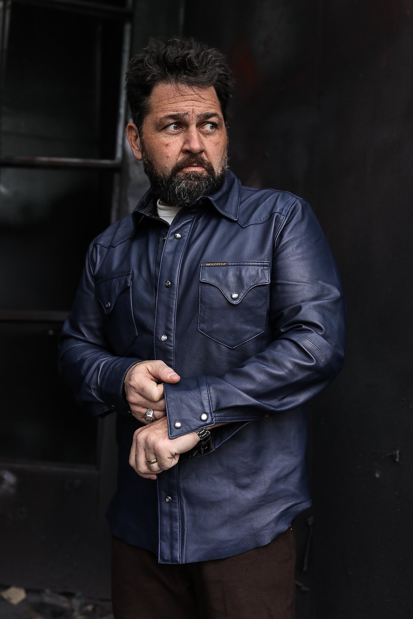 Hawley Leather Shirt - Navy