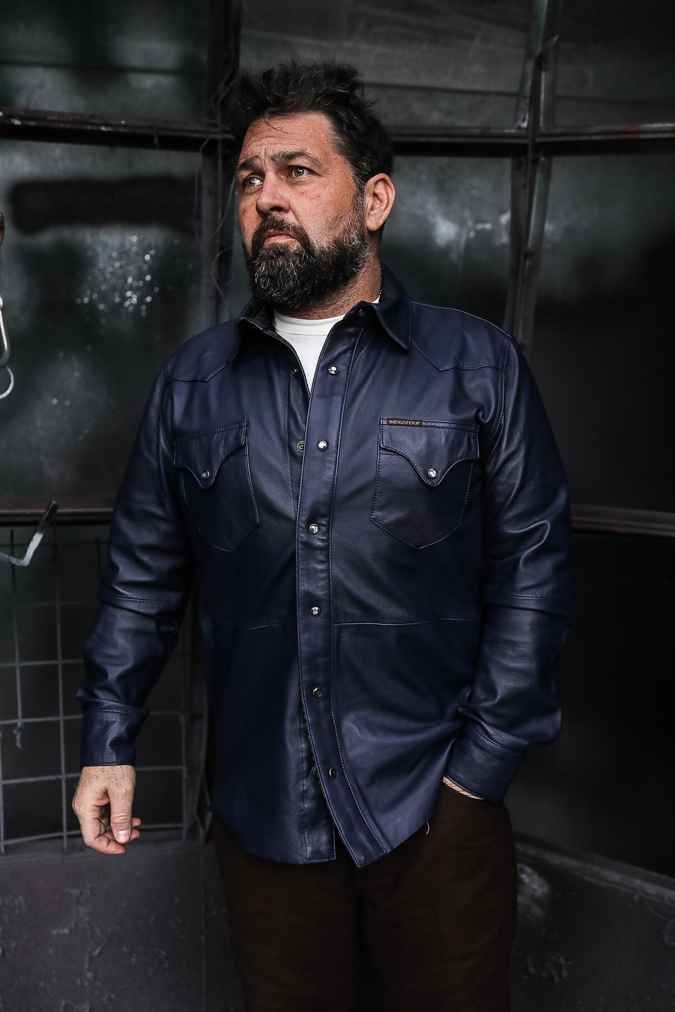 Hawley Leather Shirt - Navy