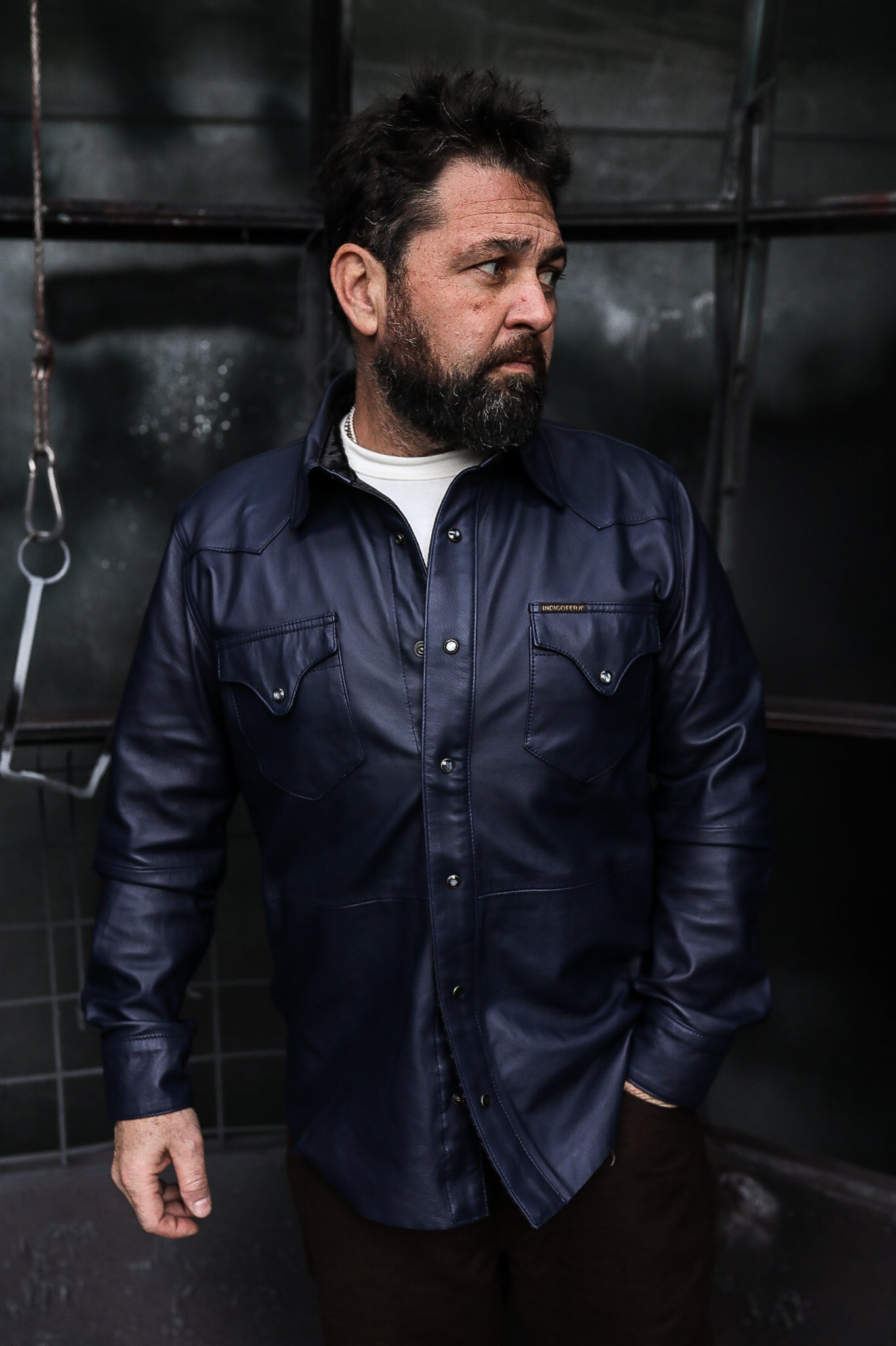 Hawley Leather Shirt - Navy