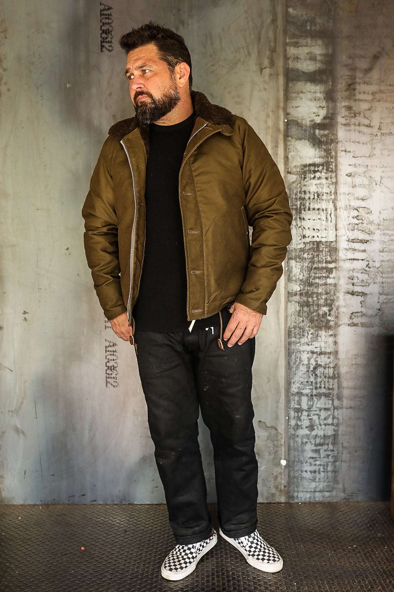 Oiled Whipcord N1 Deck Jacket - Army Green - IHM-37