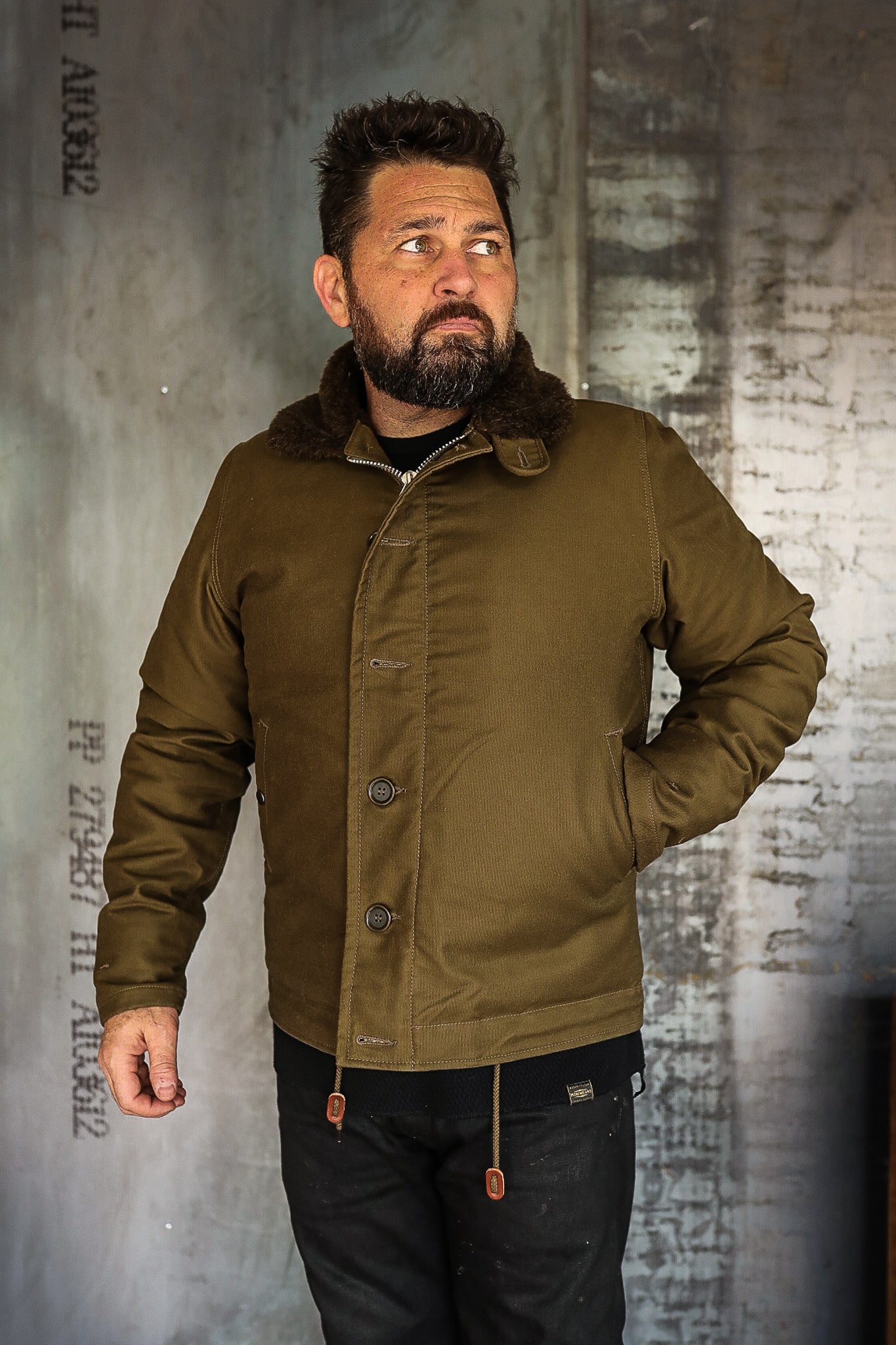 Oiled Whipcord N1 Deck Jacket - Army Green - IHM-37
