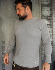 1301 Waffle Knit Long Sleeved Crew Neck Thermal Top - Grey