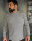 1301 Waffle Knit Long Sleeved Crew Neck Thermal Top - Grey