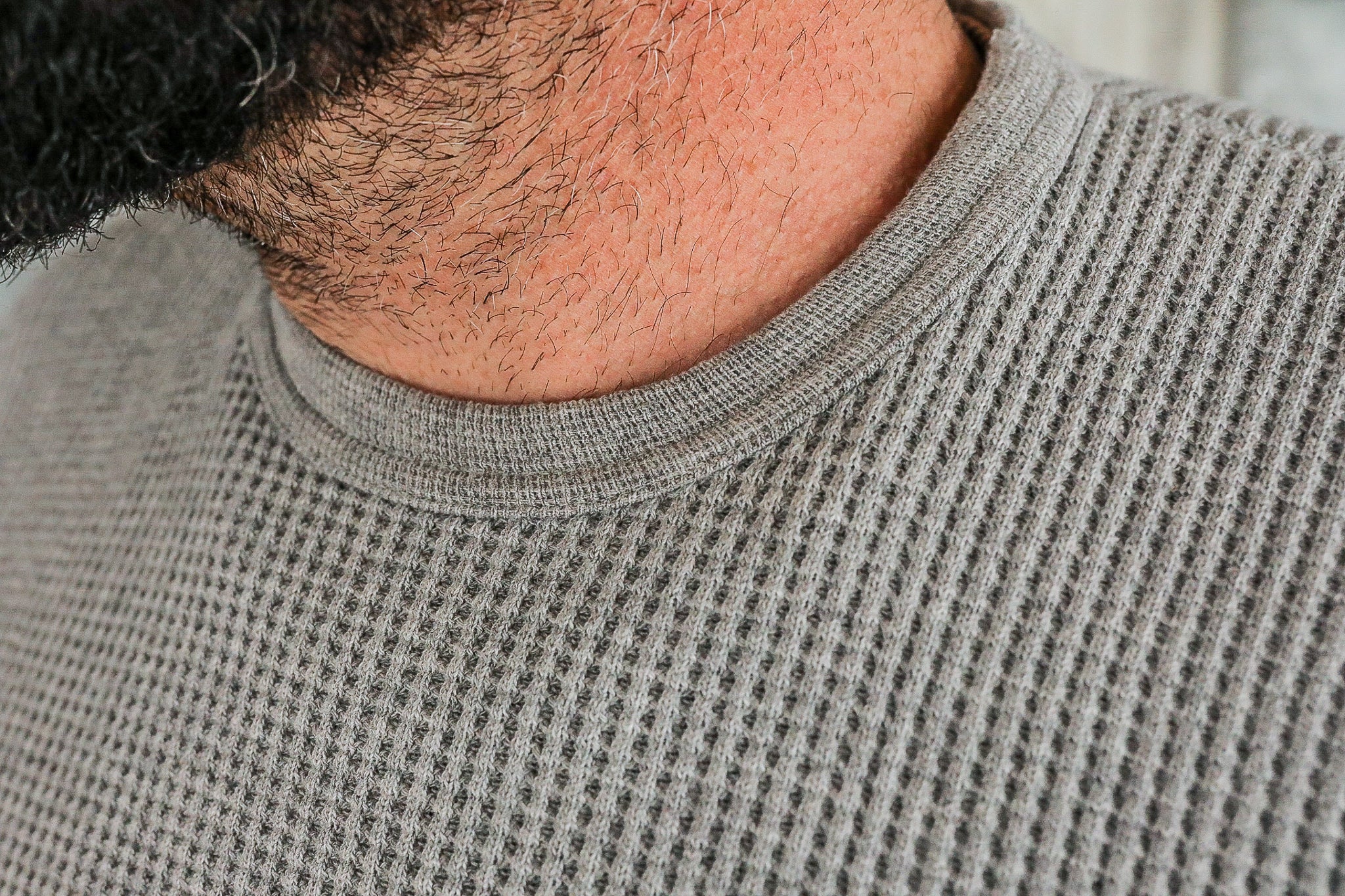 1301 Waffle Knit Long Sleeved Crew Neck Thermal Top - Grey