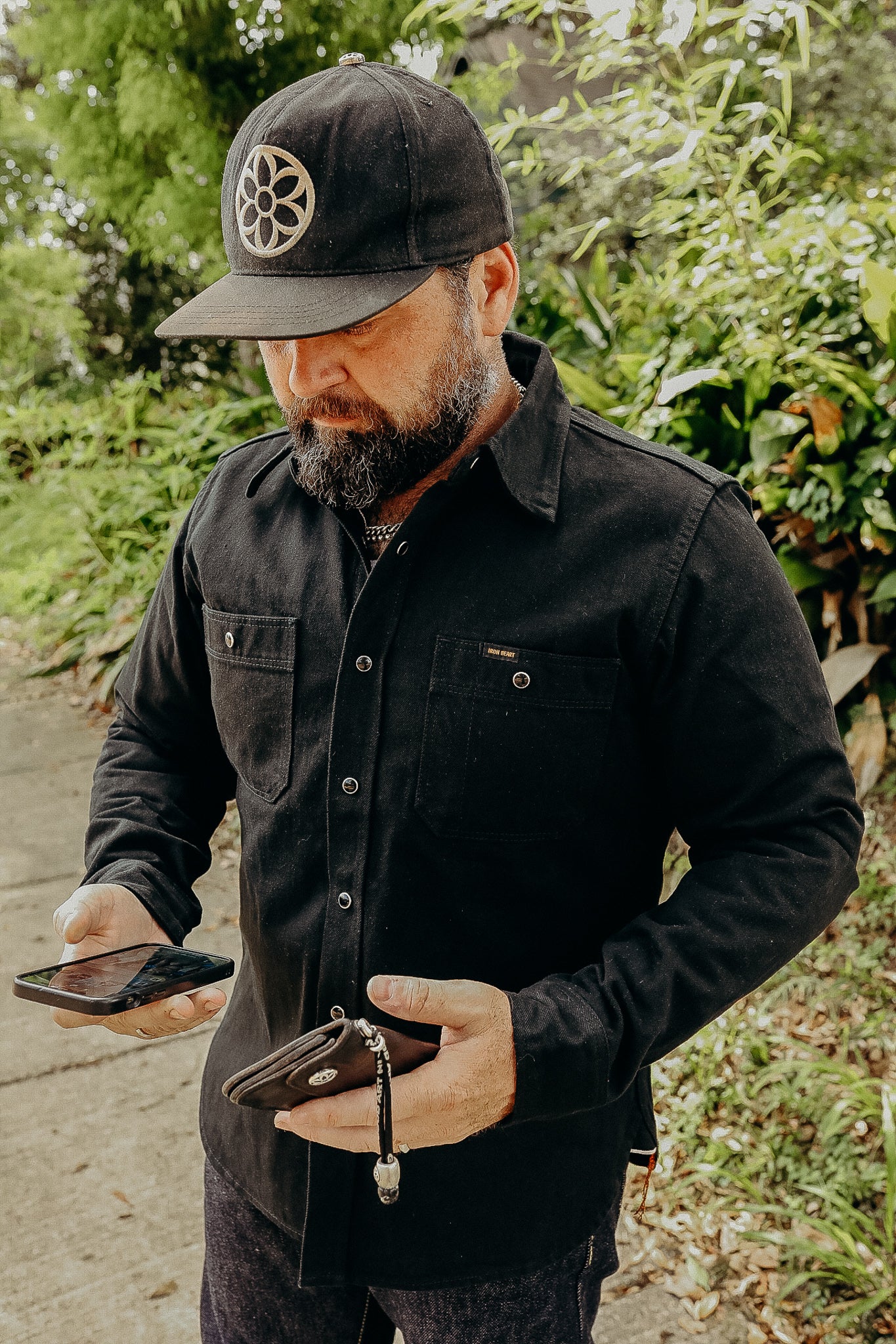 12oz Selvedge Denim Work Shirt With Snaps - Black IHSH-338-BLK