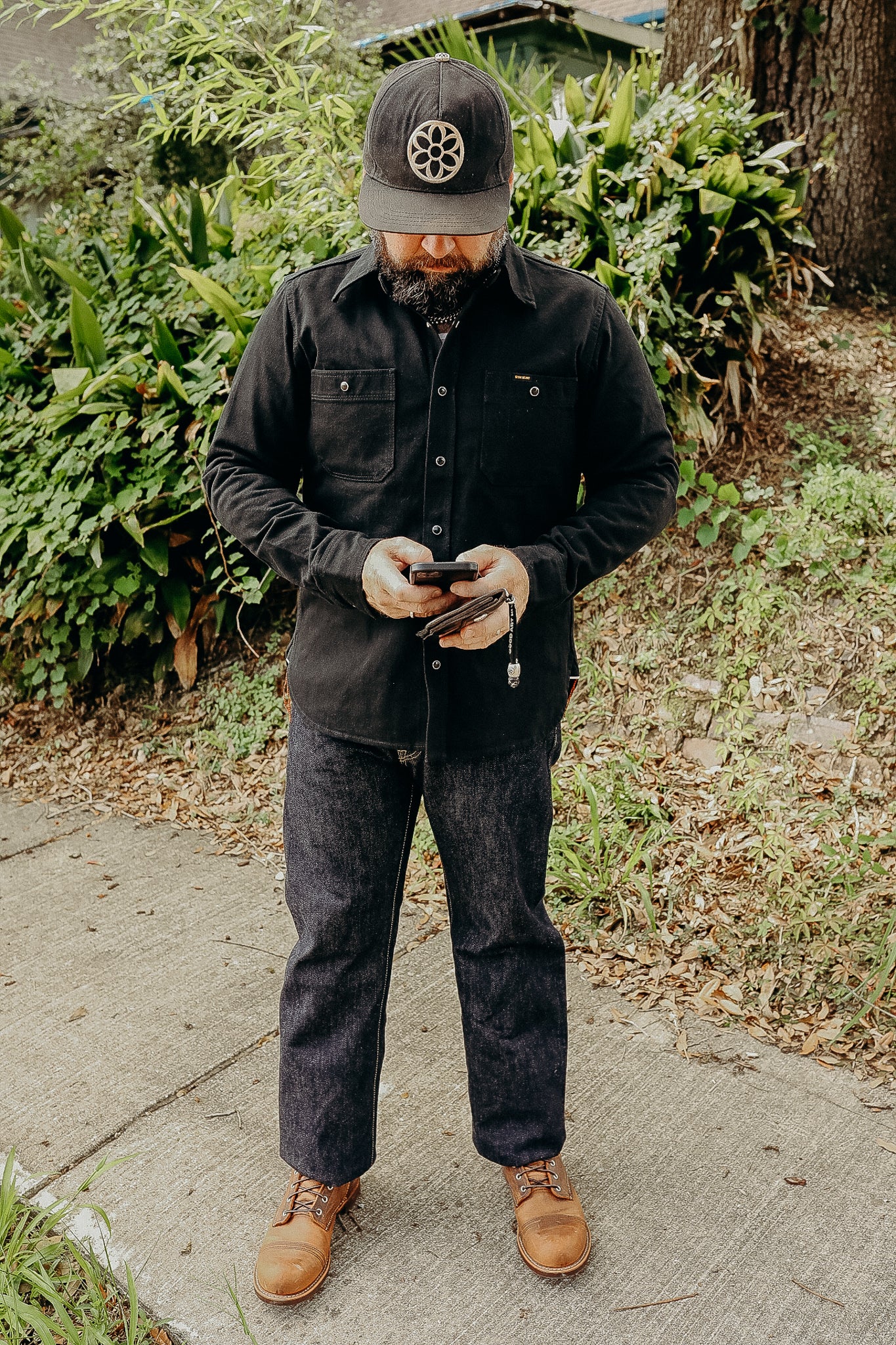 12oz Selvedge Denim Work Shirt With Snaps - Black IHSH-338-BLK