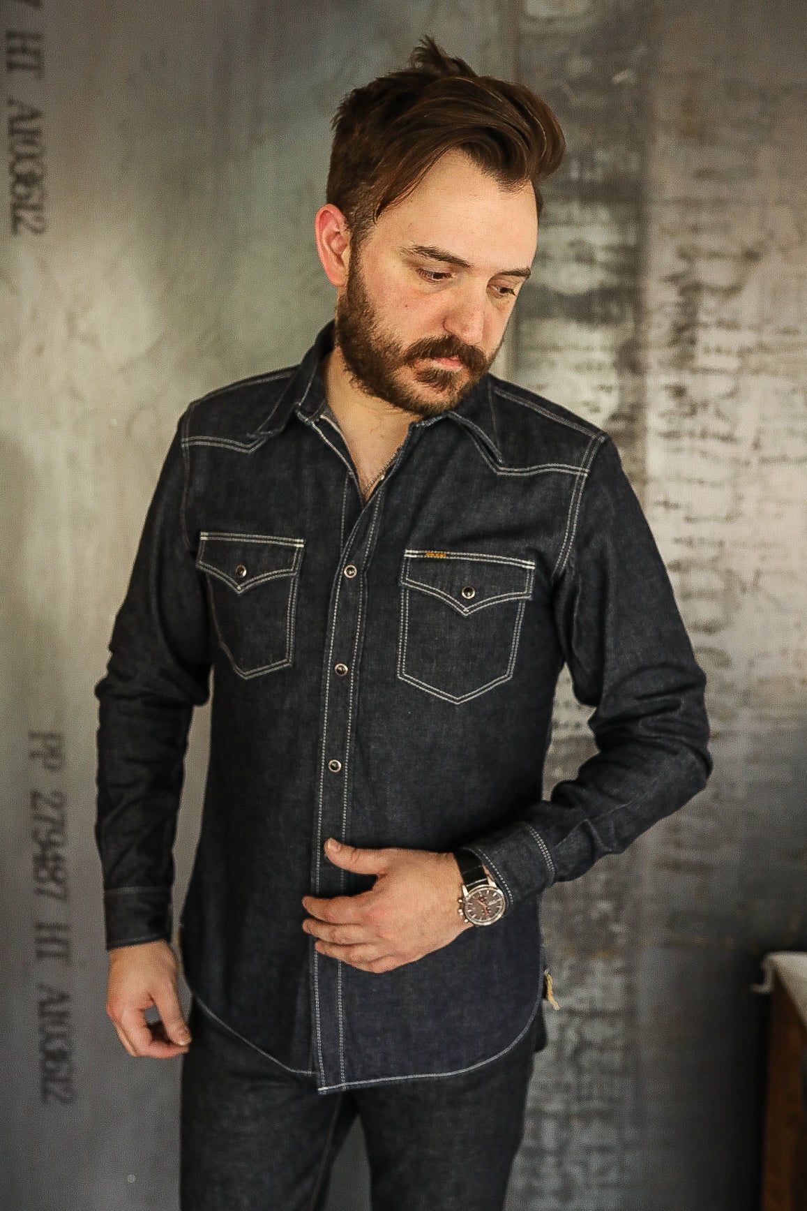 10oz Selvedge Denim Western Shirt Indigo IHSH-320-IND M