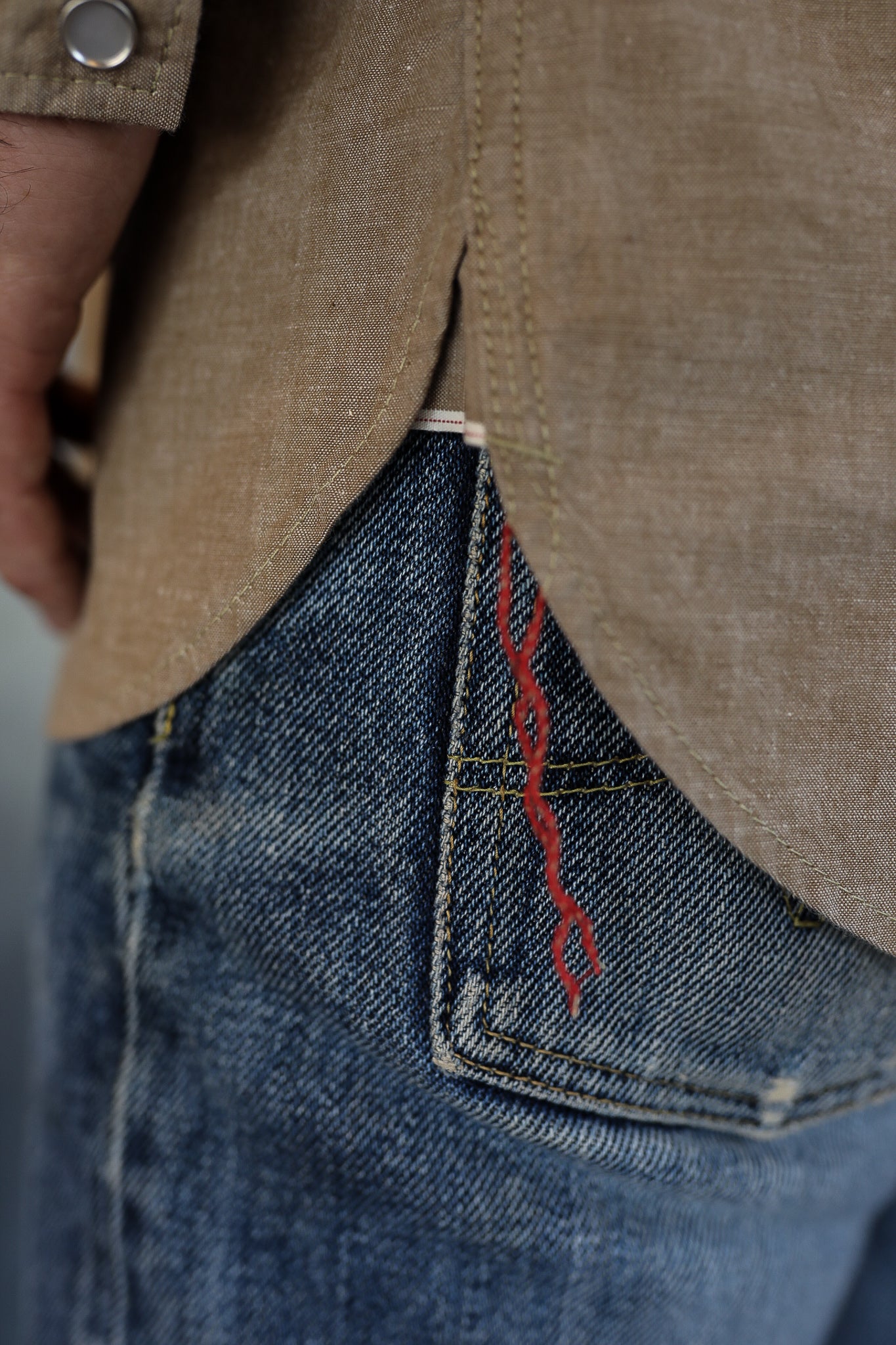 10oz Selvedge Chambray Western Shirt - Khaki IHSH-315-KHA