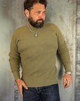 1301 Waffle Knit Long Sleeved Crew Neck Thermal Top - Olive