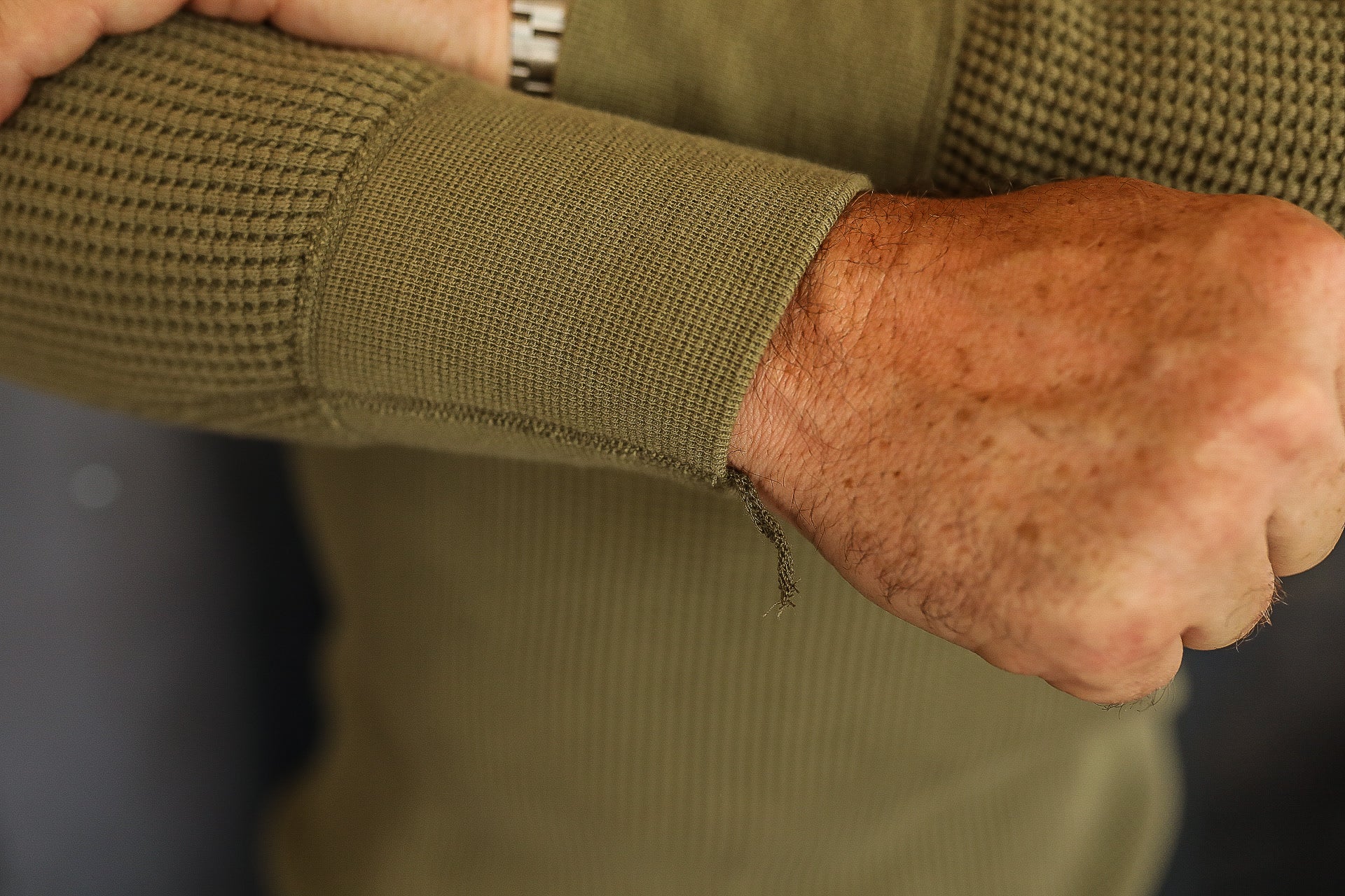 1301 Waffle Knit Long Sleeved Crew Neck Thermal Top - Olive