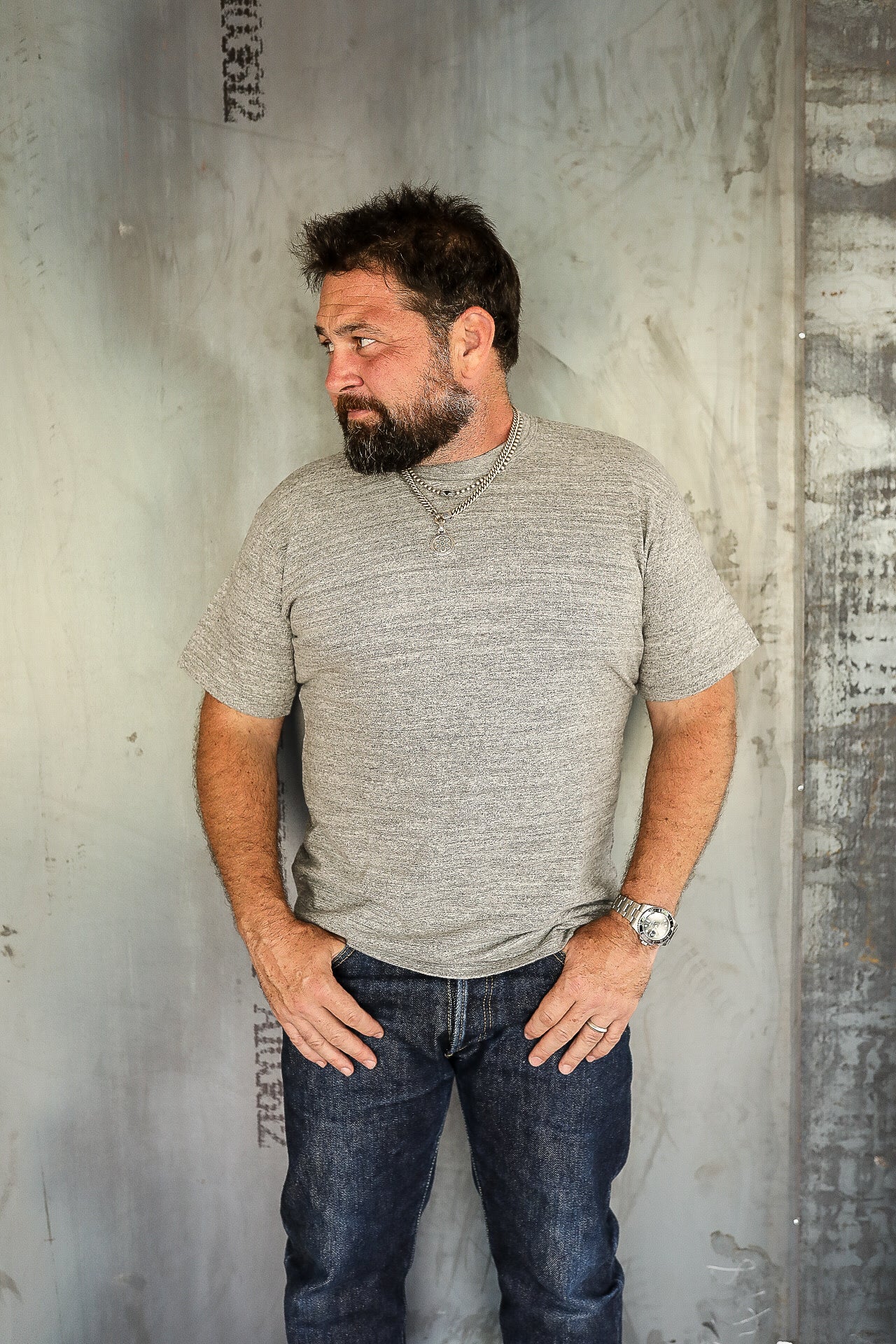 6.5oz Loopwheel Crew Neck T-Shirt With Longer Body - Grey IHT-1610L-GRY