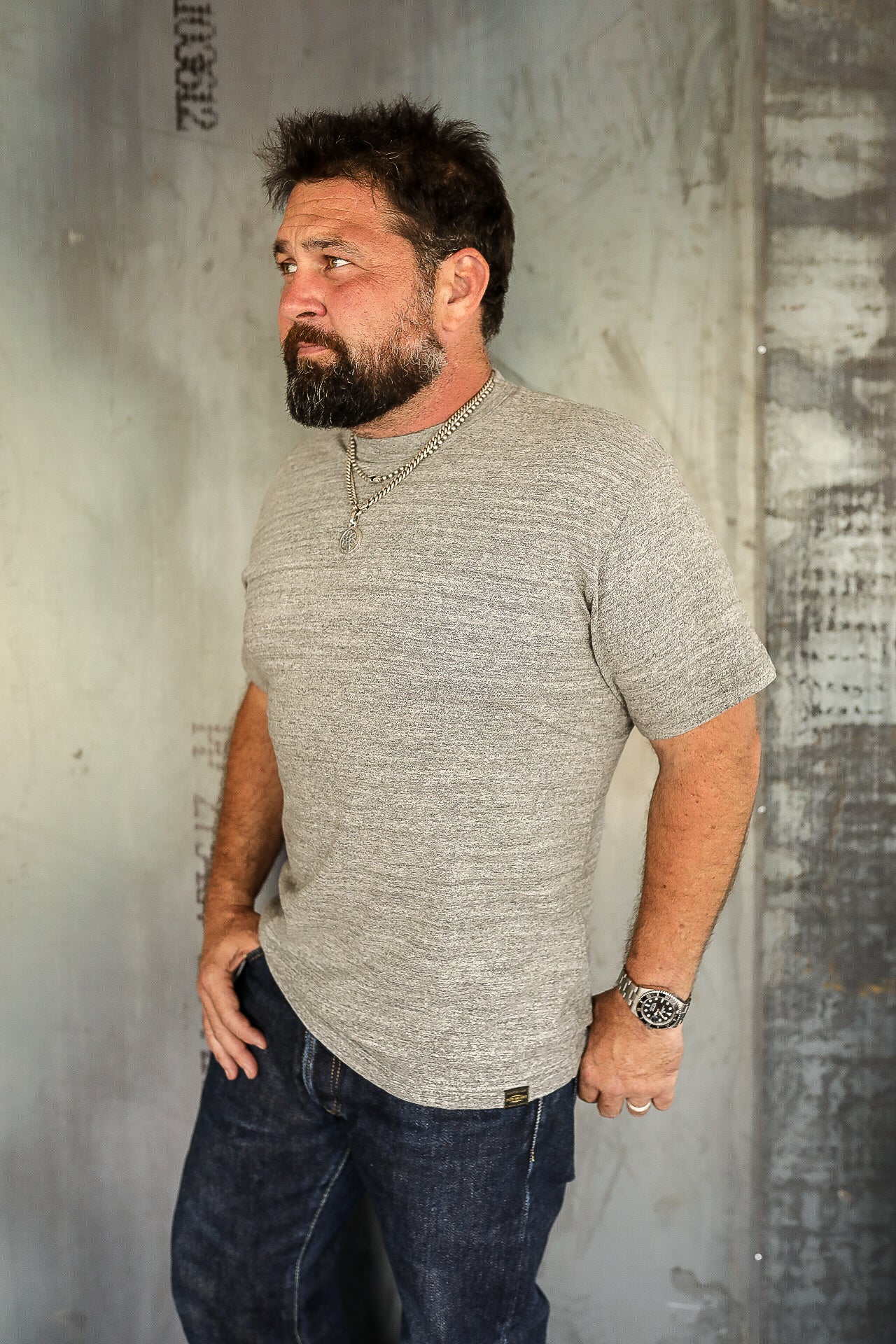6.5oz Loopwheel Crew Neck T-Shirt With Longer Body - Grey IHT-1610L-GRY
