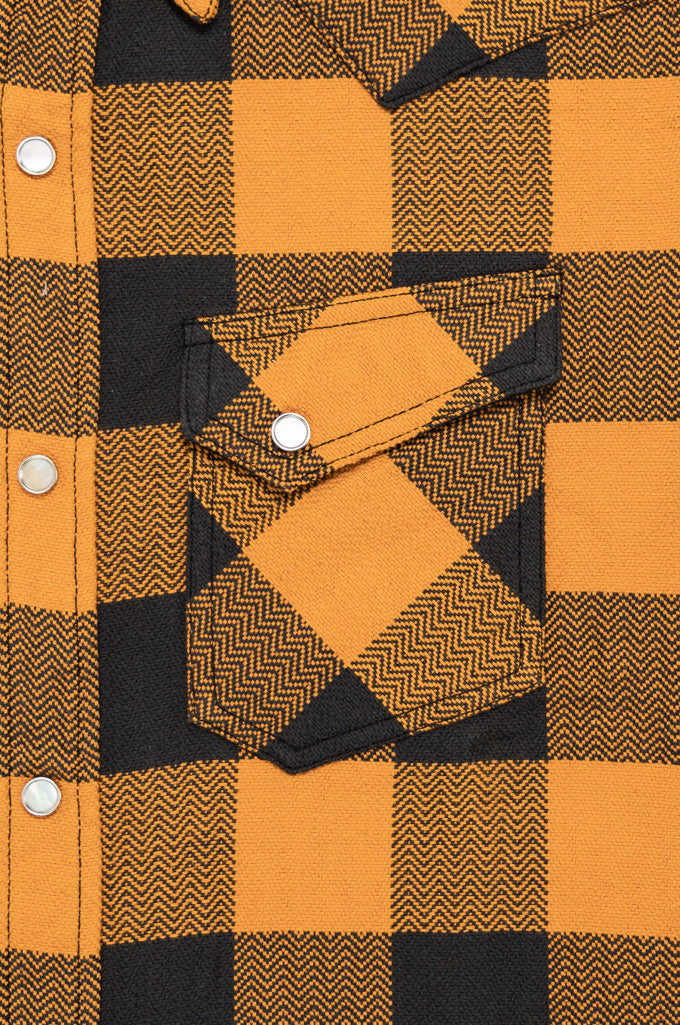 The Flat Head SNW-101L Block Check Western Flannel Shirt - Yellow / Charcoal