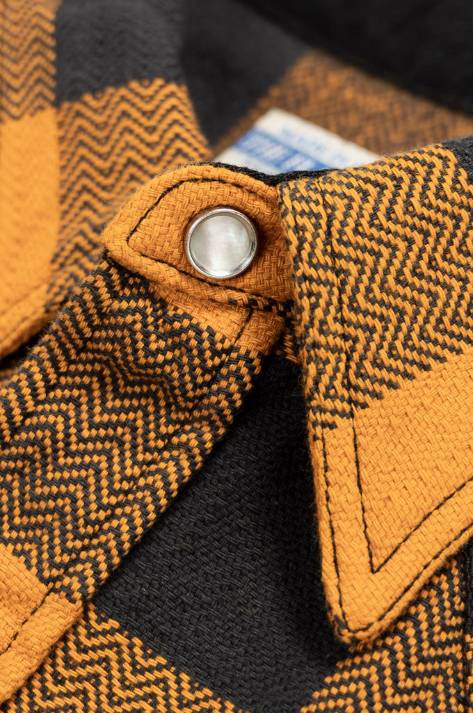 The Flat Head SNW-101L Block Check Western Flannel Shirt - Orange / Charcoal