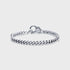 Sterling silver curb chain bracelet with a round clasp, displayed on a light gray background