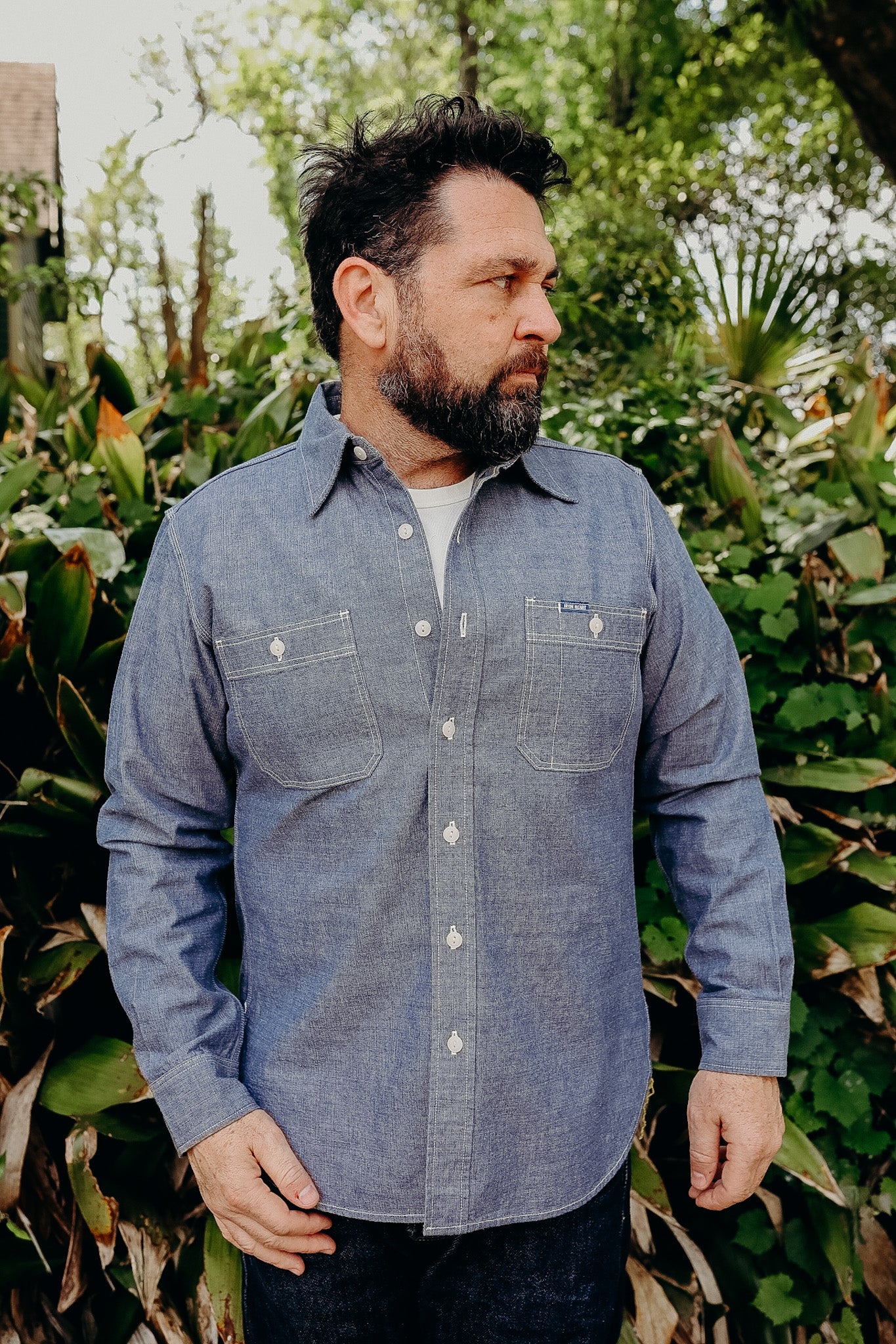IHSH-21-BLU 10oz Selvedge Chambray Work Shirt - Blue – Iron Shop
