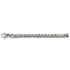 Silver shorty wallet chain with floral clasp detail on white background