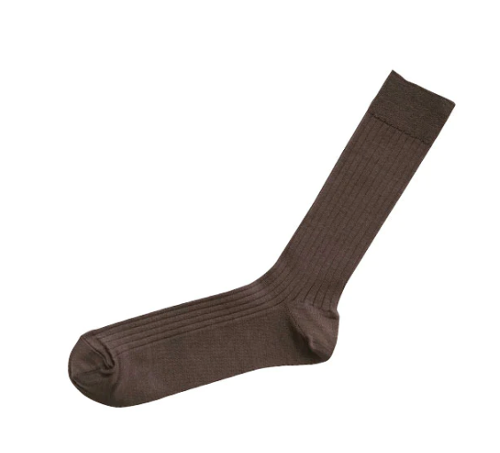 Silk Cotton Ribbed Socks - Brown