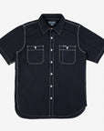 5.5oz Selvedge Chambray Short Sleeved Work Shirt - Indigo Overdyed Black