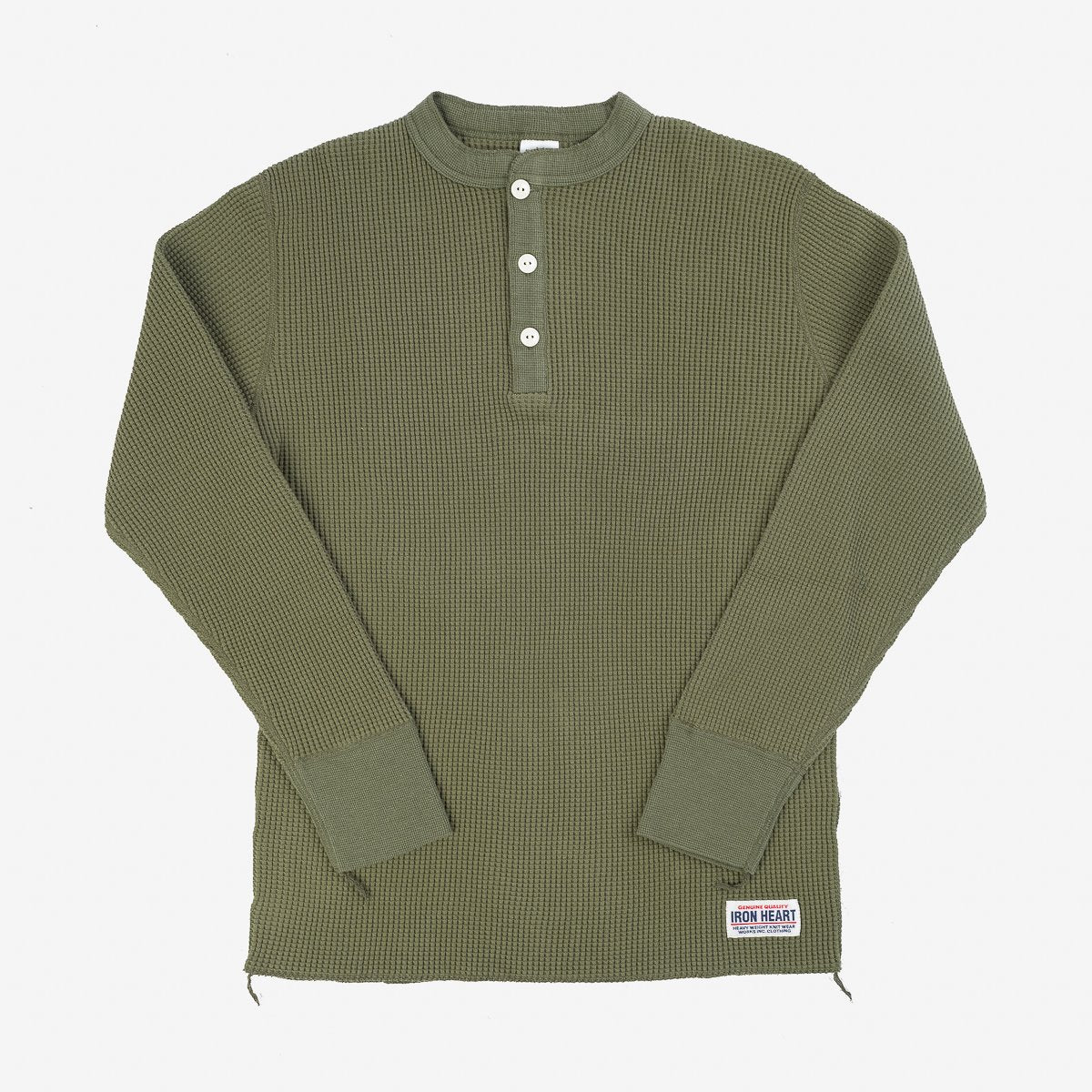 1213 Waffle Knit Long Sleeved Thermal Henley - Olive