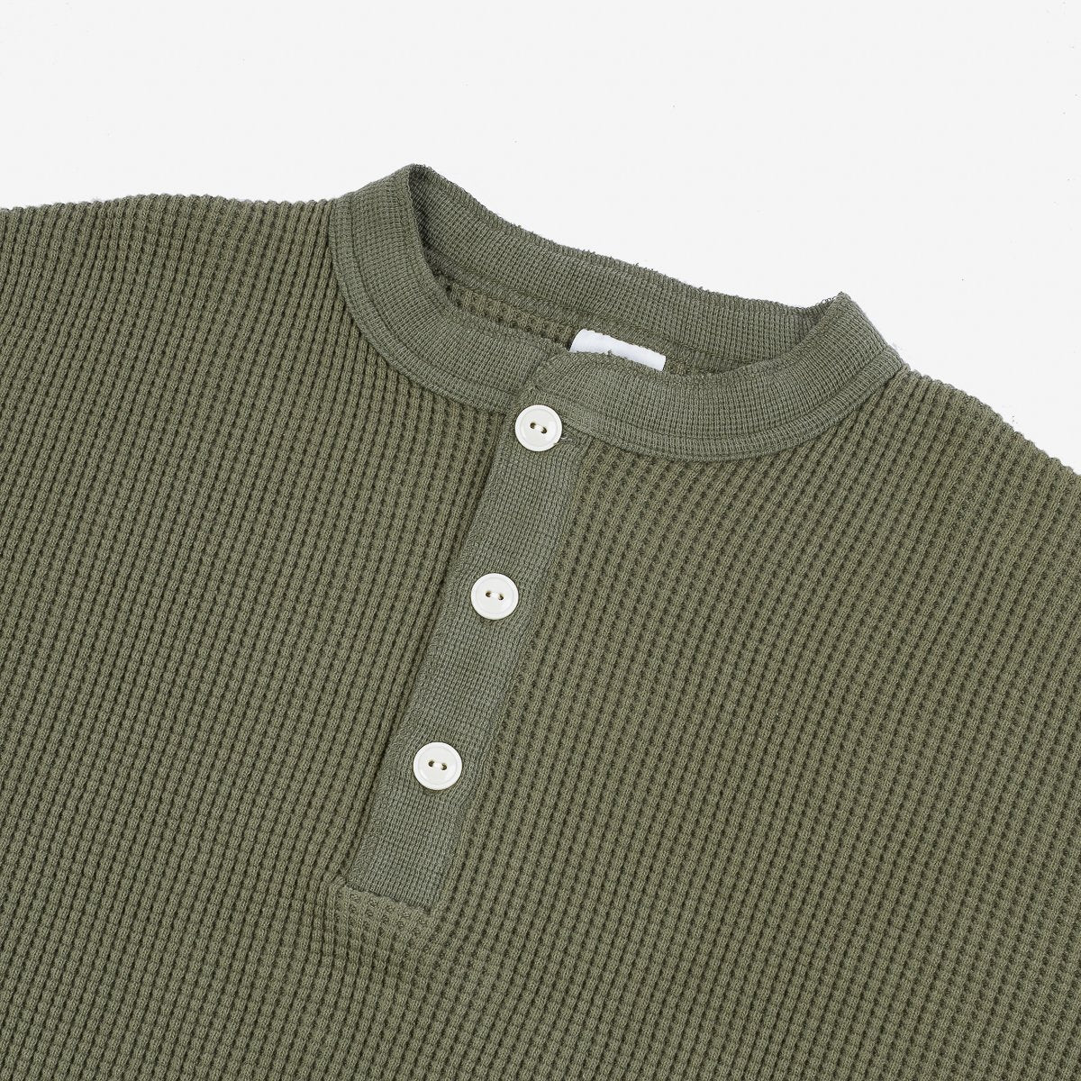 1213 Waffle Knit Long Sleeved Thermal Henley - Olive