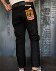 14oz Selvedge Denim Medium/High Rise Tapered Cut Jeans - Black/Black IH-888S-142bb