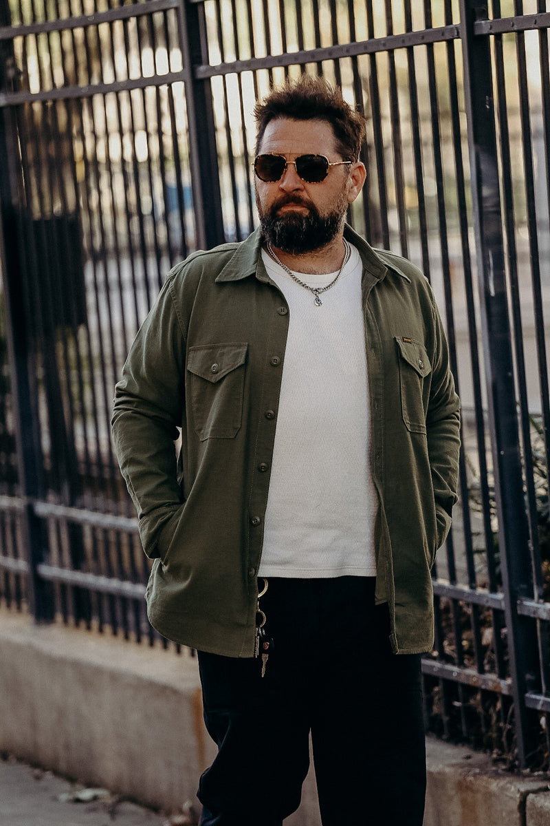 7oz Back Satin Military CPO Shirt - Green – Iron Shop Provisions