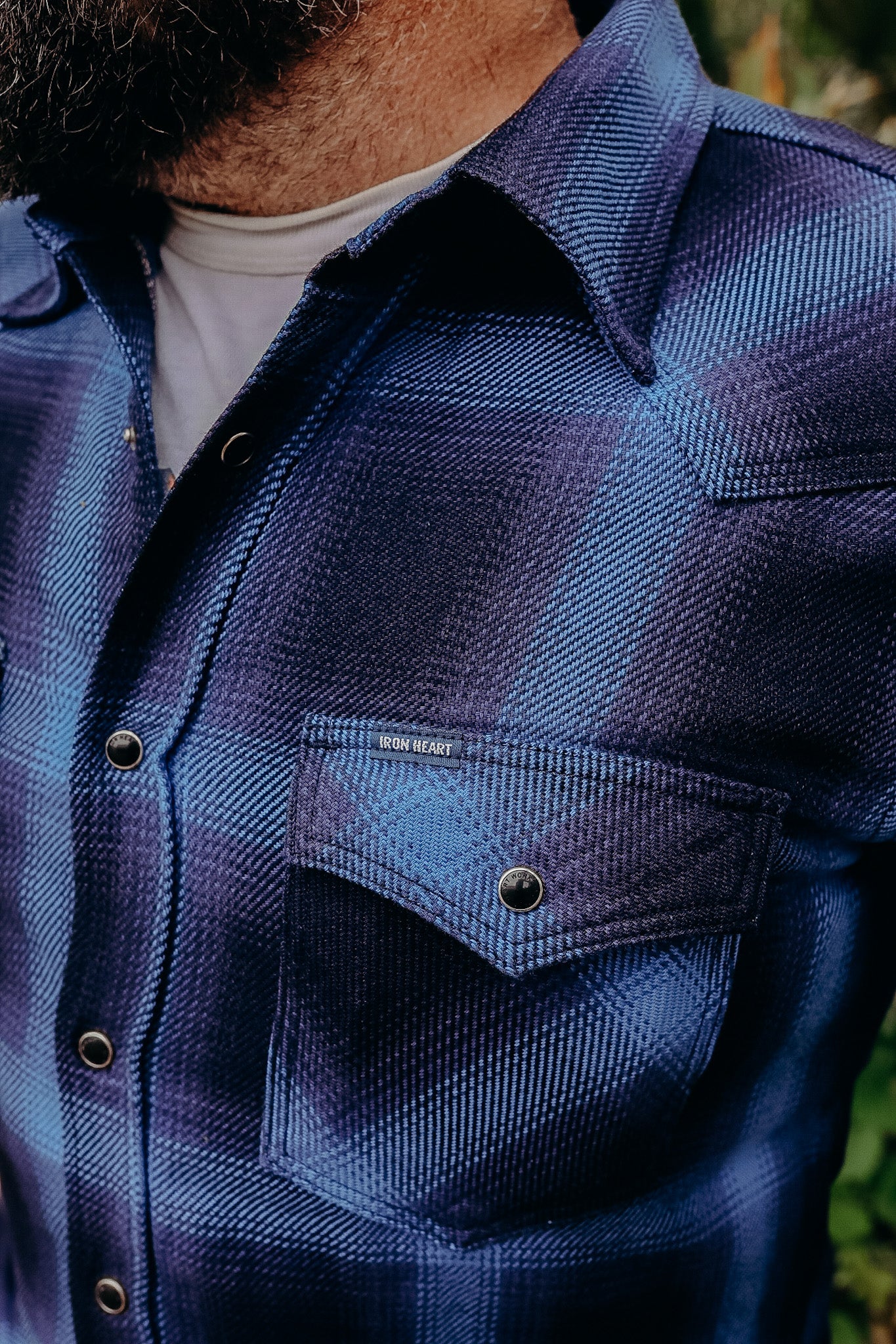 Selvedge Ombré Check Western Shirt - Indigo