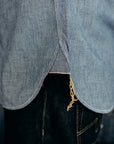 5.5oz Selvedge pinstripe chambray Short Sleeved Work Shirt - Indigo
